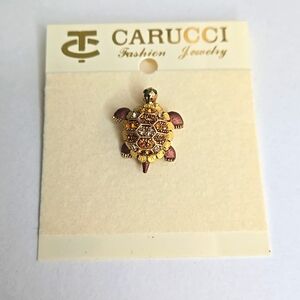 Vintage Carucci Goldtone Turtle Pin with Crystals